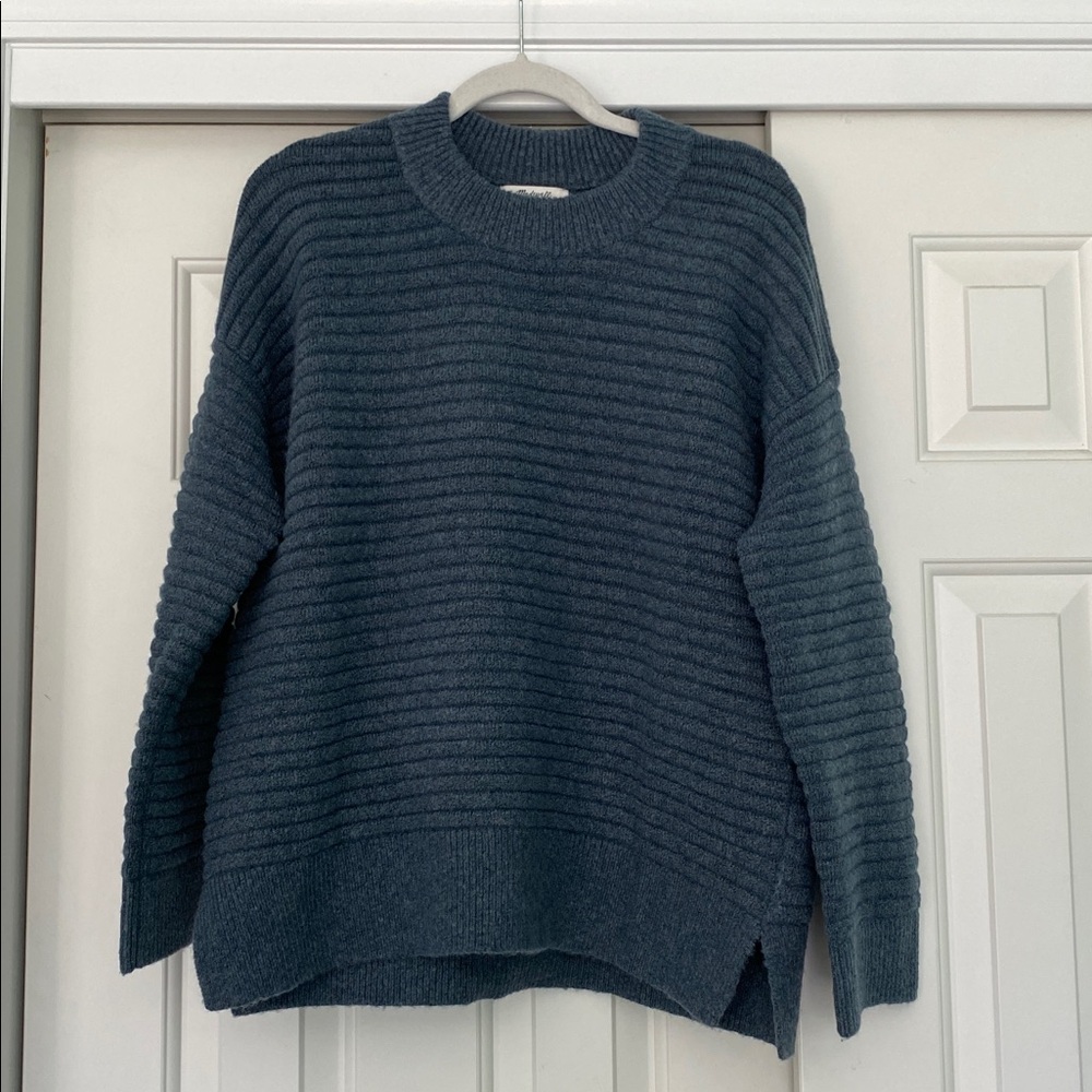 Madewell Teal Ribbed Crewneck Sweater